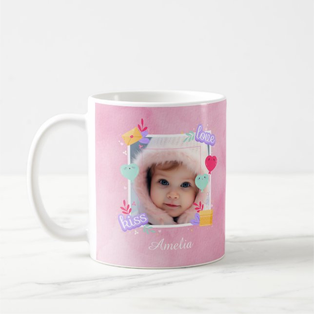 Mug Photo personnalisée pour bébé - Amour, baiser et C (Gauche)