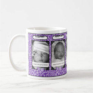 Mug Photo pourpre à la mode et nom de bébé de léop