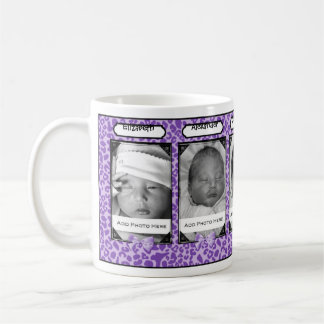 Mug Photo pourpre à la mode et nom de bébé de léopard