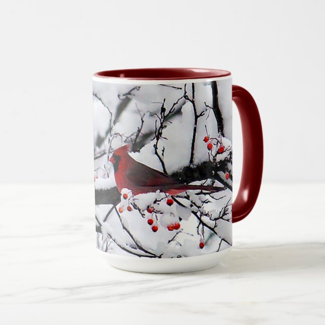 Mug Photo Red Cardinal Snow Tree (Devant droit)