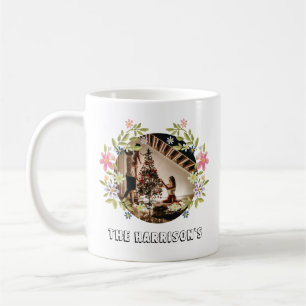 Mug Photo ronde Belles fleurs Couronne avec nom de fam