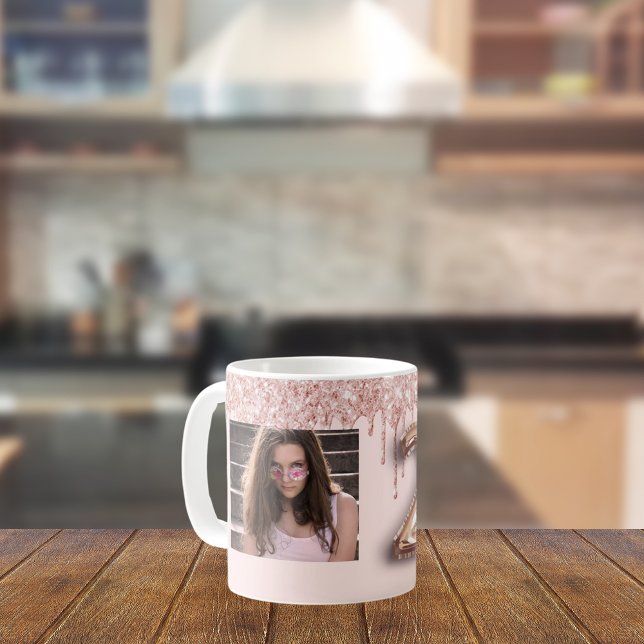 Mug Photo rose de 21e anniversaire gouttes rose or (Créateur téléchargé)
