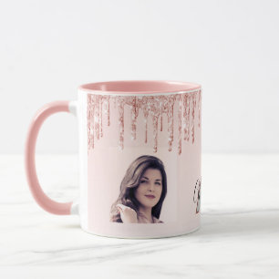 Mug Photo rose or monogramme bleu rose