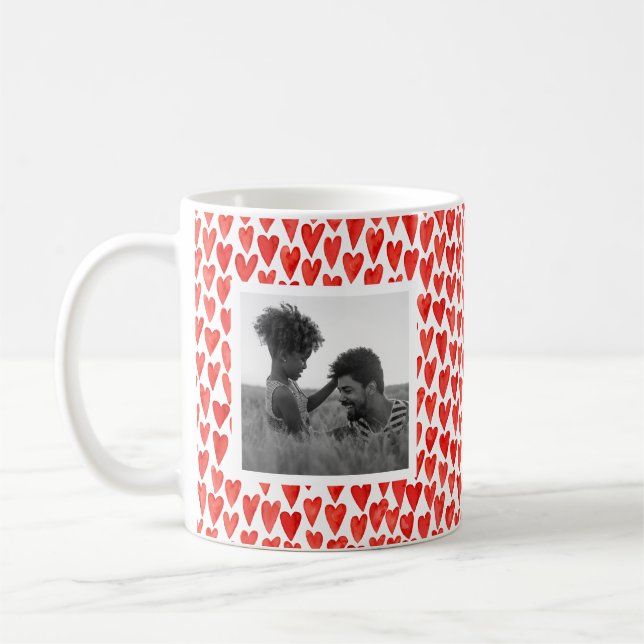 Mug Photo rouge de Saint-Valentin de coeurs (Gauche)