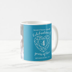 Mug Photo sur mesure du coeur bleu topaz pour le 4e an