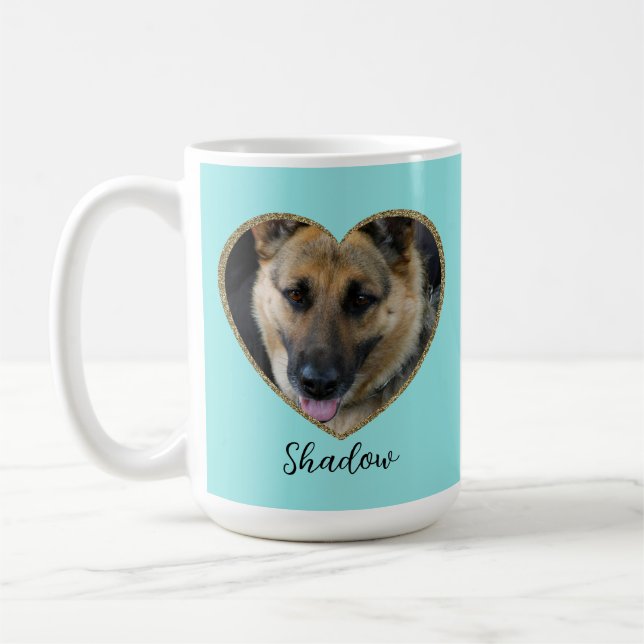 Mug Photo Template Glitter Heart With Pet Custom Name (Gauche)