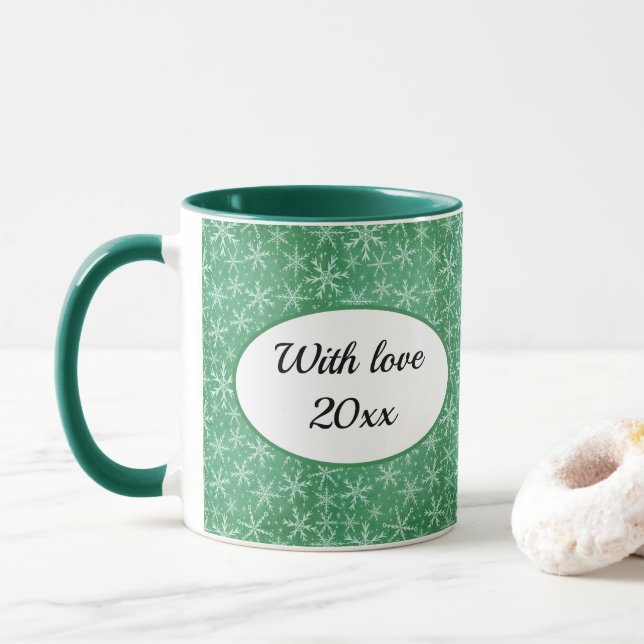 Mug Photo verte de la neige de Noël (Avec donut)
