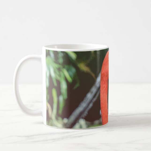 Mug Photographie de closeup d'oiseau rouge à long cou (Gauche)