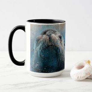 Mug Photographie du lion de mer mignon aquarelle