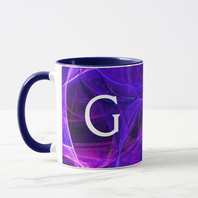 Mug PHOTON FROID Abstrait violet bleu fractal Monogram (Gauche)