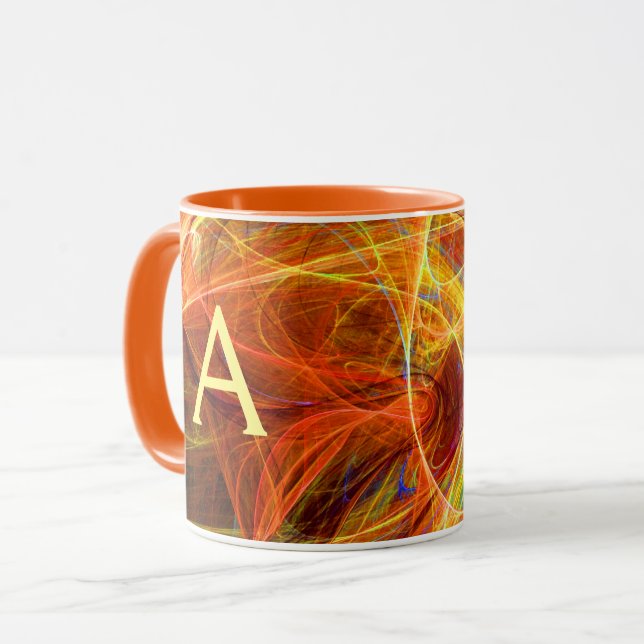 Mug PHOTON FROID Orange Jaune Fractale Frottes Monogra (Devant gauche)