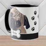 Mug Photos d'animaux de compagnie sur Cute Dog Bone Aj<br><div class="desc">Ajoutez le nom de l'animal dans une typographie de script ludique sur une simple plaque de nom d'os de chien. Ajoutez une photo d'animal de compagnie personnalisée.</div>