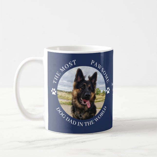 Mug Photos de Chien Papa le plus pawsome Bleu (Gauche)
