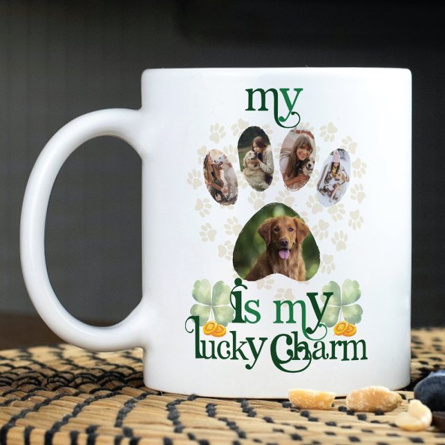 Mug Photos de chien Paw Saint Patrick's Day Personnali (Créateur téléchargé)