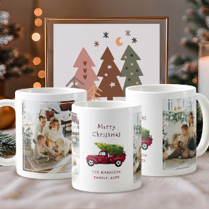Mug Photos de famille Camion Rouge Vintage Joyeux Noël