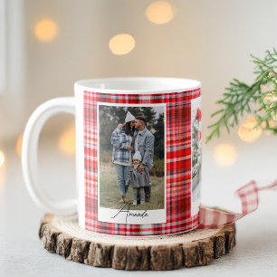 Mug Photos de la famille de la plie rouge et blanche