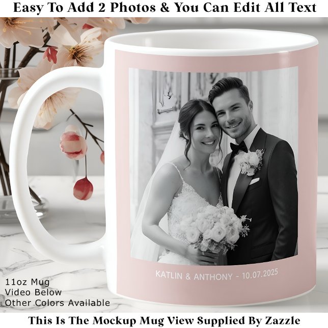 Mug Photos de mariage noir et blanc rose blush (Créateur téléchargé)