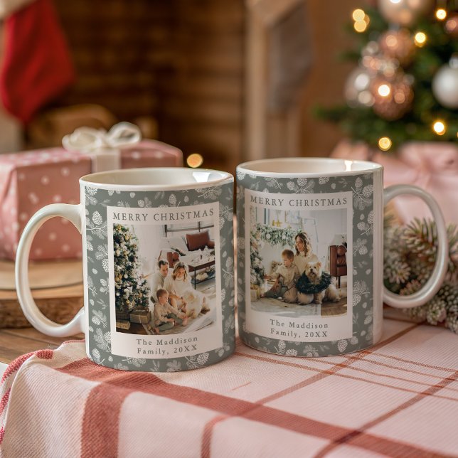 Mug Photos de motif vert de pommes de pin et de feuill (Créateur téléchargé)