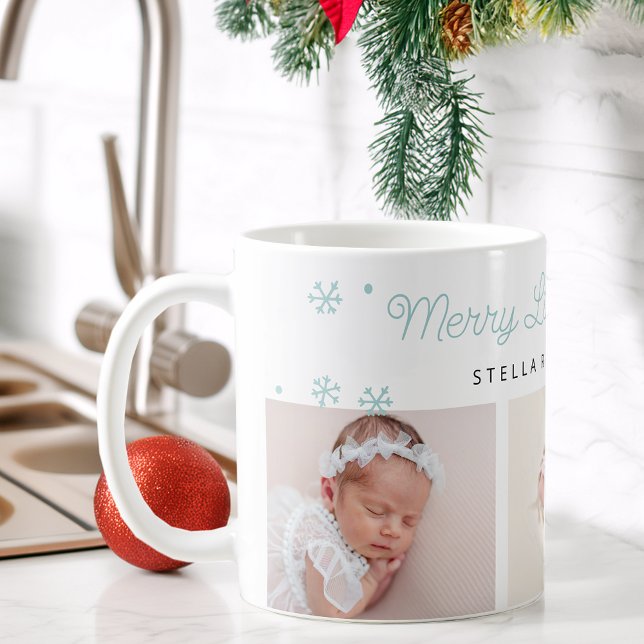 Mug Photos de Noël Bébé Bleu Festives et Joyeuses (Festive Merry Little Christmas Baby Blue Photos Coffee Mug)