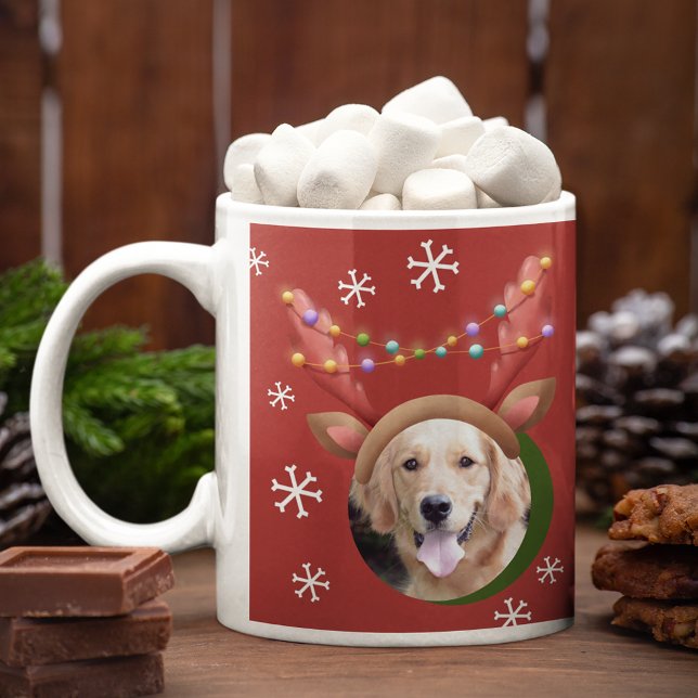 Mug Photos de Noël de chien avec Elf Reindeer Antler C (Créateur téléchargé)