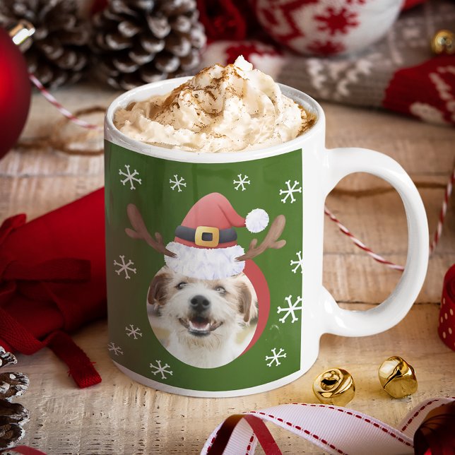 Mug Photos de Noël de chien avec Père Noël Reindeer An (Créateur téléchargé)
