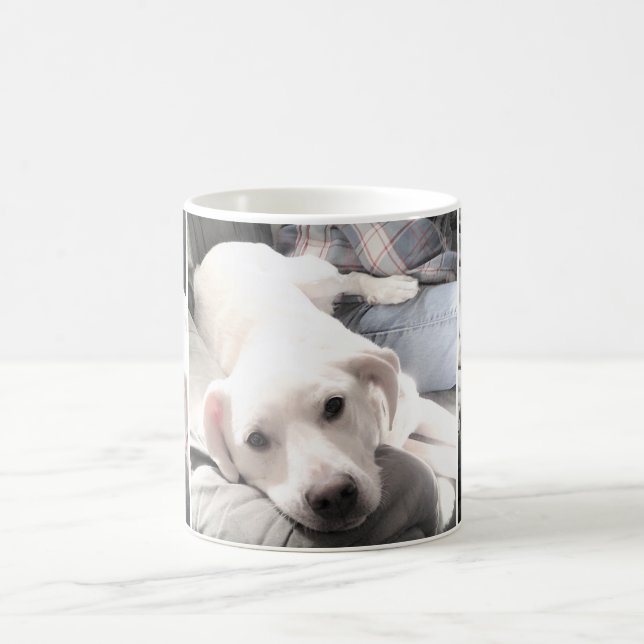Mug Photos du mignon chien blanc accroché avec papa (Centre)