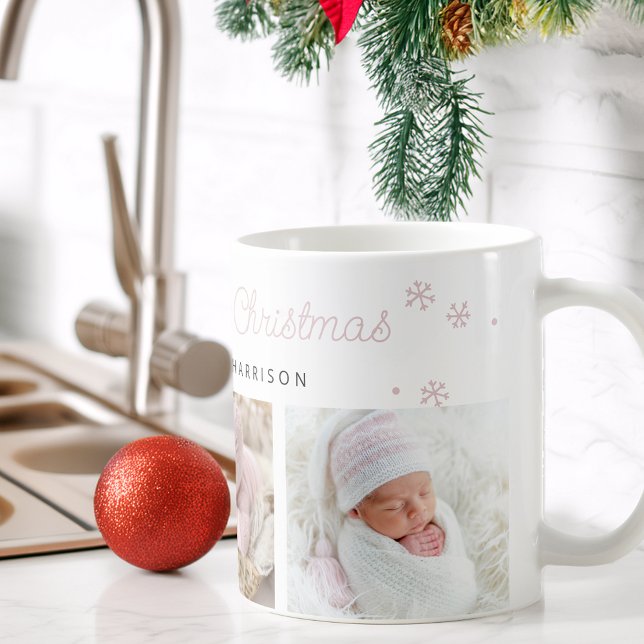 Mug Photos festifs de Noël rose petit joyeux (Festive Merry Little Christmas Pink Photos Coffee Mug)