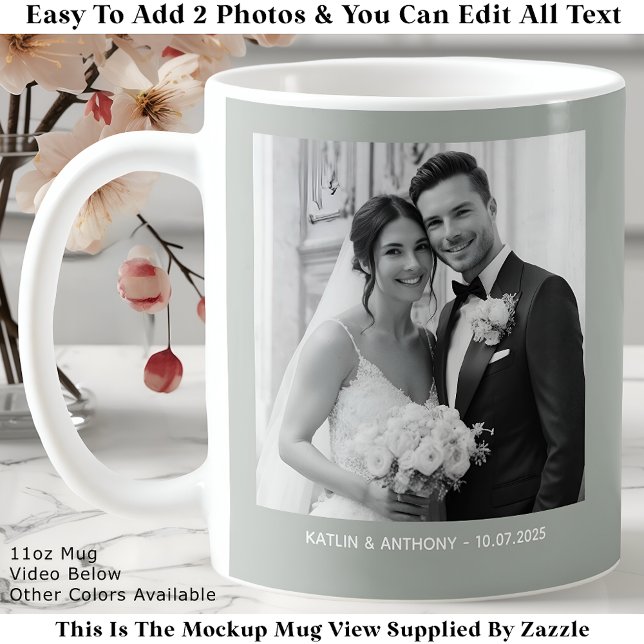 Mug Photos Noir & Blanc Classiques Vert Sauge Gris (Créateur téléchargé)