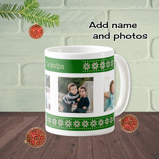 Mug Photos personnalisées et nom vert motif de Noël (Créateur téléchargé)