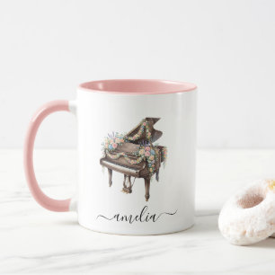 Mug Piano à queue élégant personnalisé avec fleurs