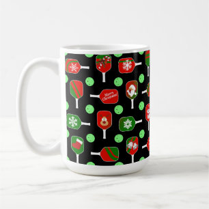 Mug Pickleball de Noël Rouge Green Paddles Balls Noir