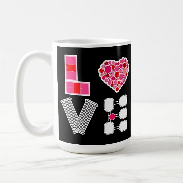 Mug Pickleball Love Heart Court Balls Paddles Noir (Gauche)