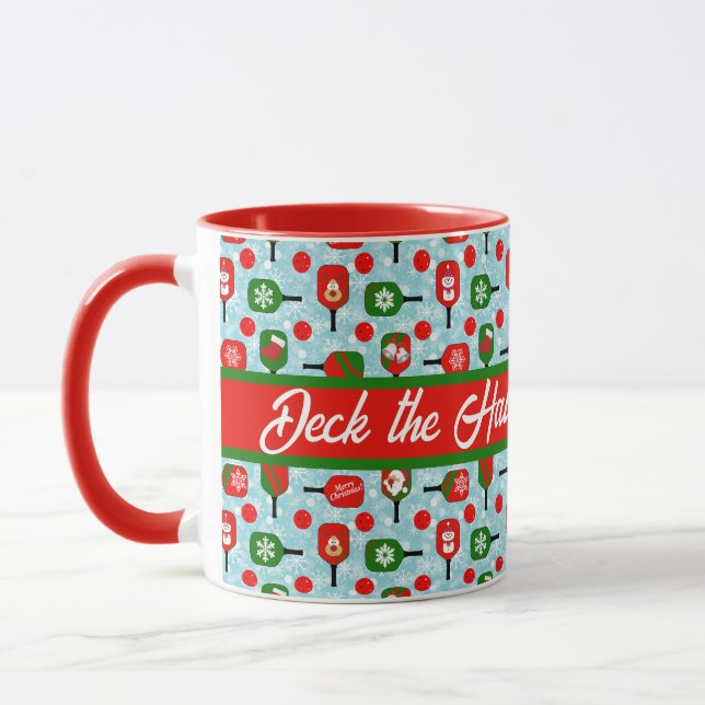 Mug Pickleball Noël Rouge Vert Bleu Flèches de neige (Gauche)