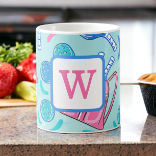 Mug Pickleball Paddles et Balls Blue Preppy Initial