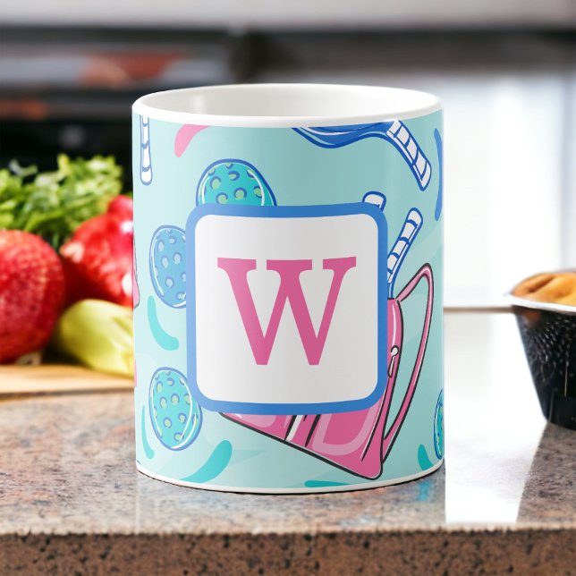 Mug Pickleball Paddles et Balls Blue Preppy Initial (Créateur téléchargé)