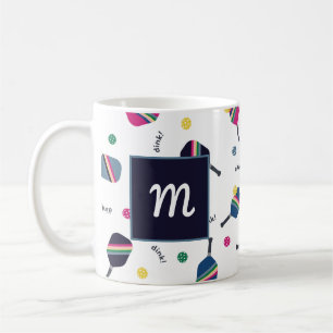 Mug Pickleball Personnalisé Monogramme Bleu Vert Rose