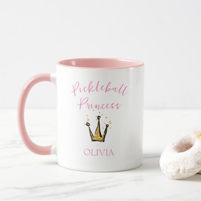 Mug Pickleball Princess Gold Parties scintillant Tiara (Avec donut)