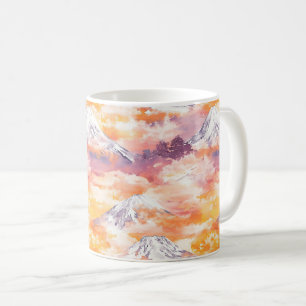Mug Pics d'Orange enneigés Coucher de soleil Aquarelle