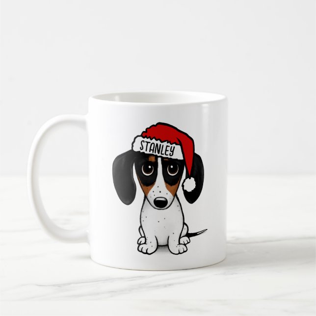 Mug Piebald Dachshund Père Noël Chien Nom Personnalisé (Gauche)