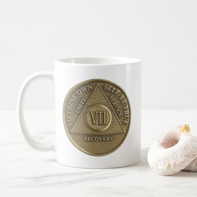 Mug Pièce commémorative 7 ans de sobriété Joyeux Anniv (Avec donut)