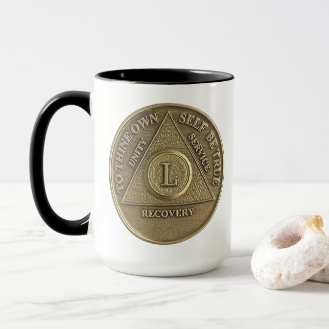 Mug Pièce commémorative de sobriété personnalisée 50 a (Avec donut)