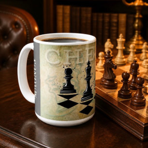 Mug Pièce de jeu d'échecs Roi Grunge Vintage Personnal