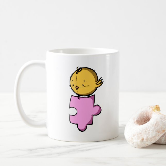 Mug Pièce de puzzle rose mignonne Bird (Avec donut)