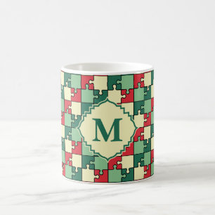 Mug Pièce de puzzle rouge vert Noël Monogramme