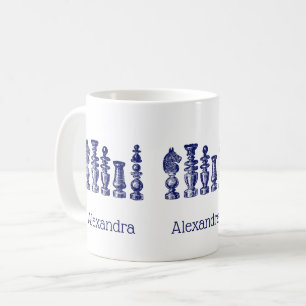 Mug Pièces de jeu d'échecs Art vintage bleu