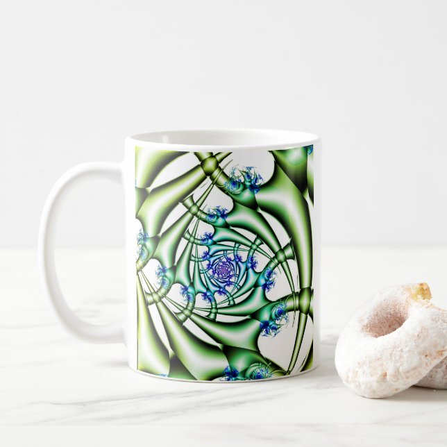 Mug Piège | Art fractal bleu et vert (Avec donut)