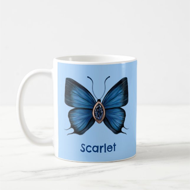 Mug Pierre à papillon bleu saphir personnalisée (Gauche)