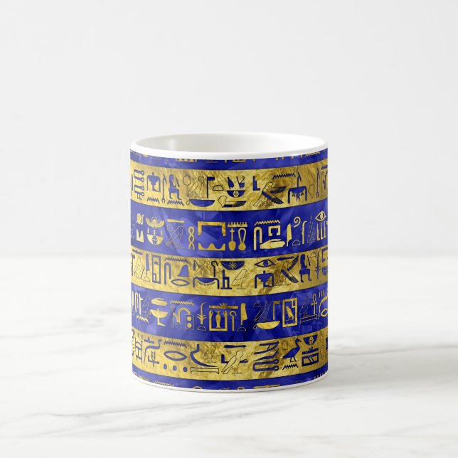 Mug Pierre bleue de motif égyptien d'or d'hiéroglyphes (Centre)