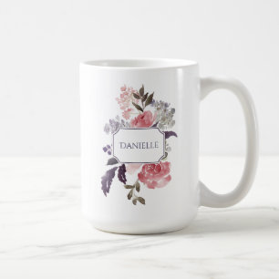 Mug Pies roses Monogrammes Feuilles violets et verts