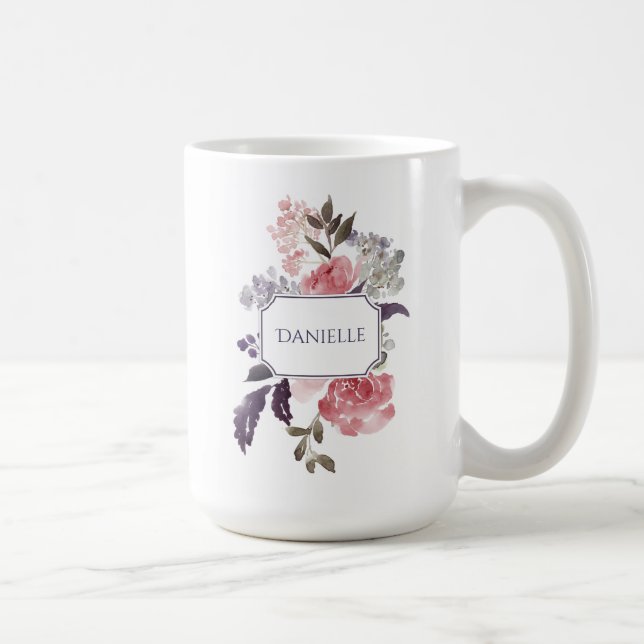 Mug Pies roses Monogrammes Feuilles violets et verts (Droite)